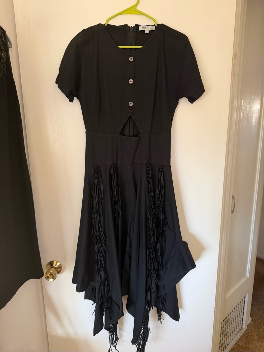 Black Fringe Midi Dress with Cutout Detail